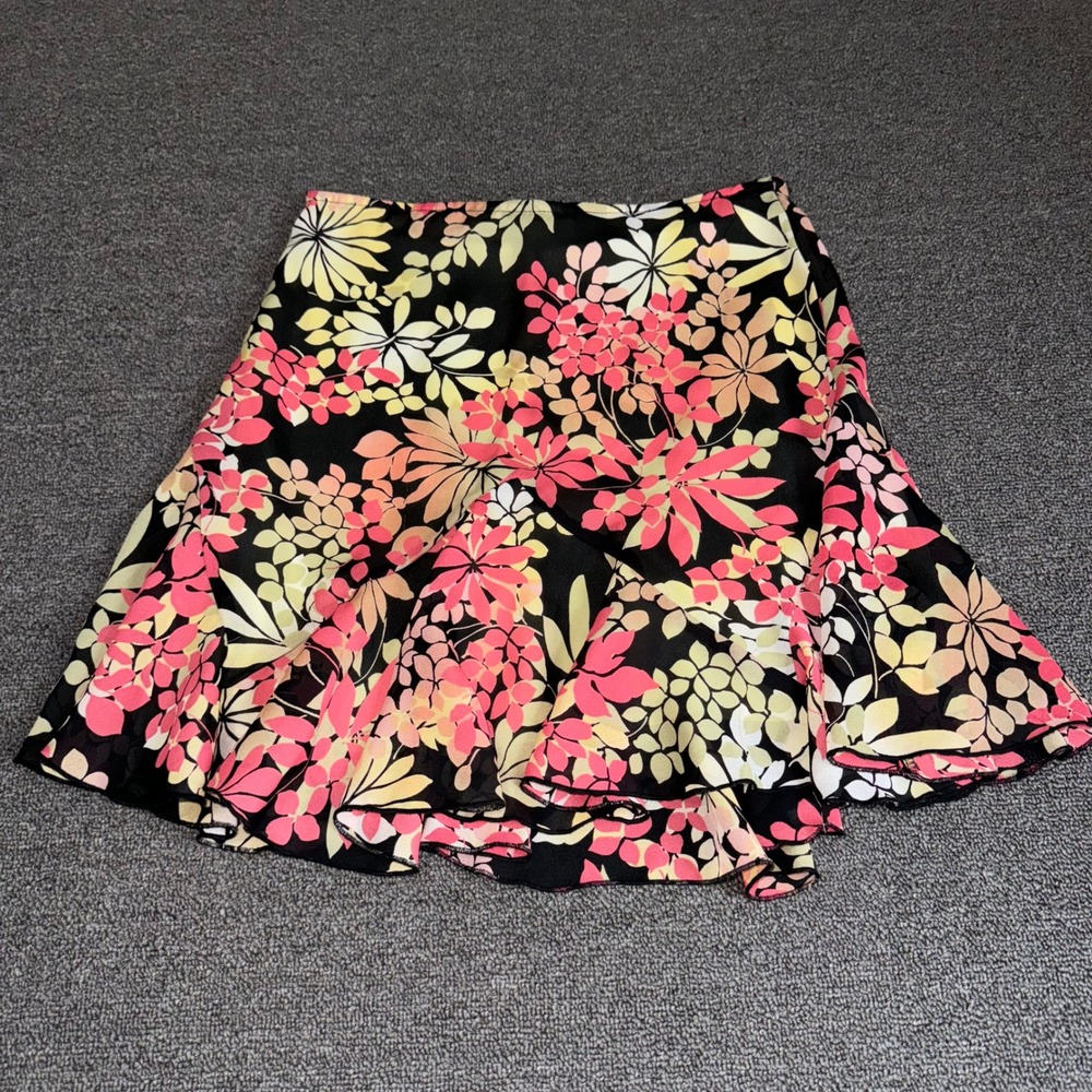 VTG Y2K A. Byer Floral Mini Skirt Pink Black Ruffle Hem Size 3 SATC Core Fairy